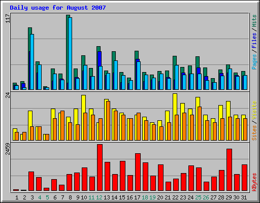 Daily usage for August 2007