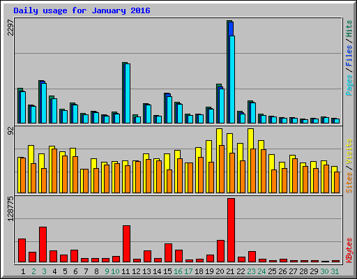 Daily usage for January 2016